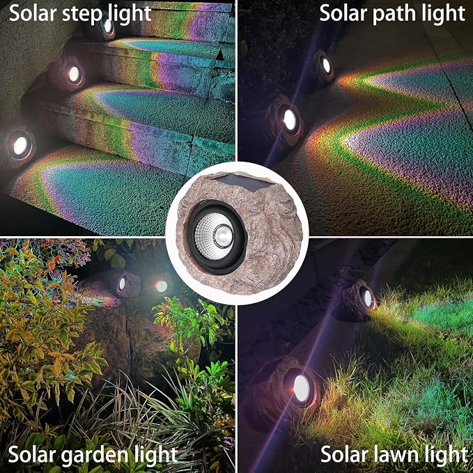 Solar Rock Lights Outdoor Waterproof, 4 Pack LED Colored Garden Rock Solar Light - Image 5