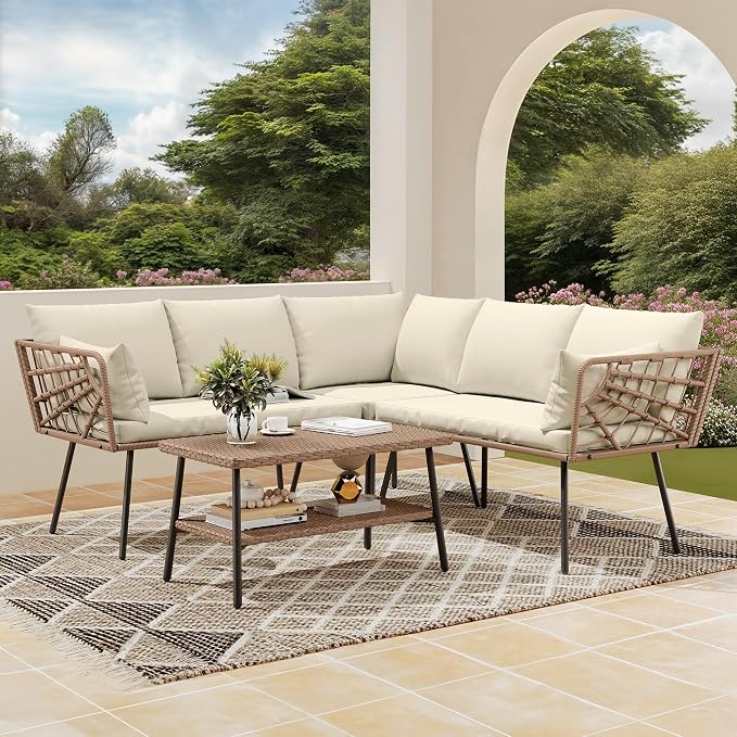 DWVO Outdoor Sectional Sofa 4 Piece 5-Seater Rattan Patio Furniture Set - Image 5