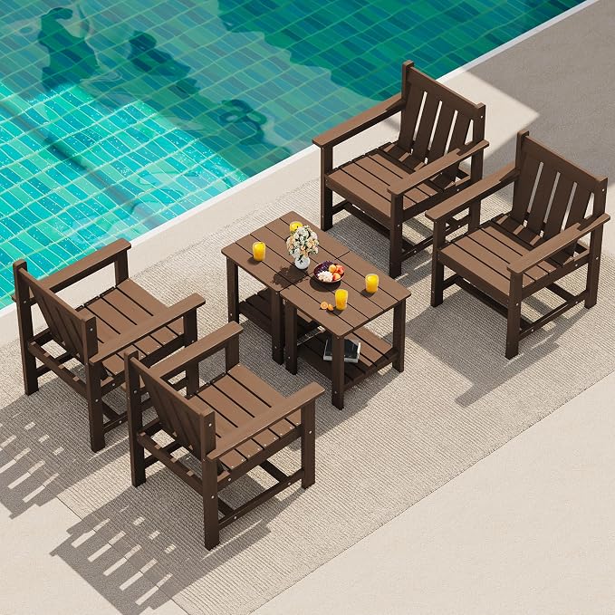 SEWRWALL 3 Pieces Patio Bistro Set, All Weather Adirondack Chair Set - Image 8