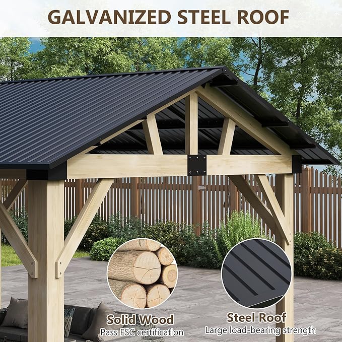 Wood Gazebo 12'x14', Cedar Wooden Gazebos, Outdoor Hardtop Gazebo - Image 4