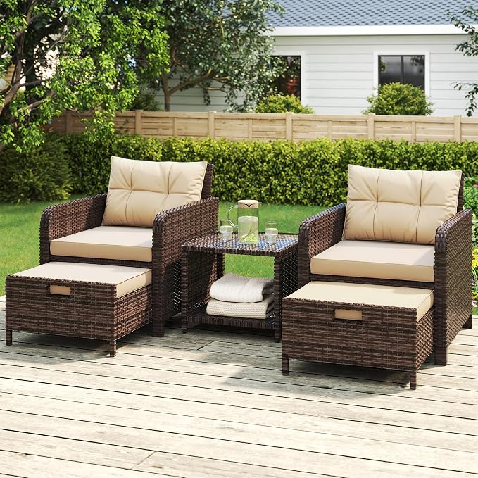 LHBcraft Outdoor Furniture 5 Piece Patio Conversation Set, PE Rattan Patio Set - Image 2