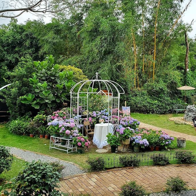 Birdcage Shape Garden Arches Arbors, Metal Gazebo White Enduring Iron Trellis - Image 4
