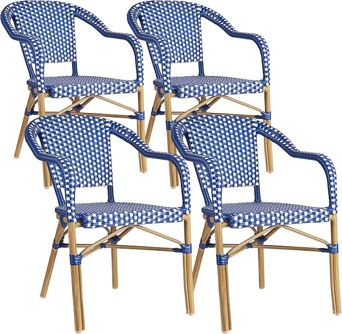 PURPLE LEAF Outdoor Dining Chair Set of 4 Hand-Woven Aluminum Armchair by PURPLELEAF