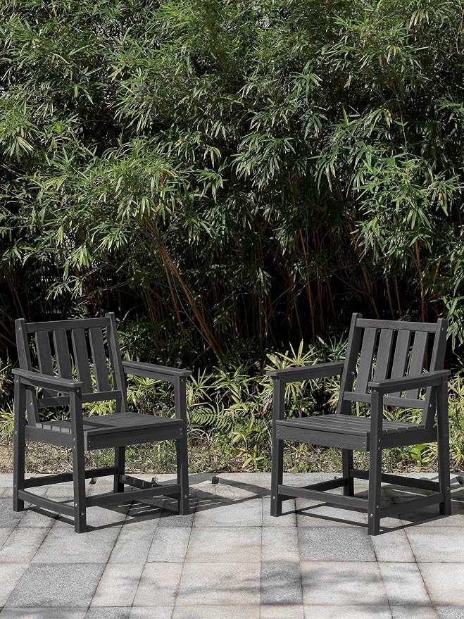 Patio Dining Chair Set of 2, HDPE Outdoor Dining Chair, Ergonomic HDPE Dining - Image 9
