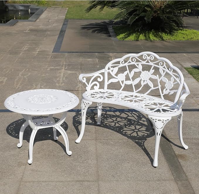 Cast Aluminium Outdoor Bench, Rose Garden Bench - Image 2