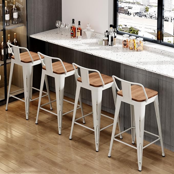 Alunaune 26" Metal Bar Stools Set of 4 Counter Height Barstools Industrial - Image 4