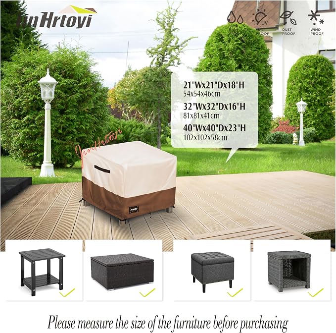 JinHrtoyi Patio Square Table Cover, 22Wx22Dx18H Inches 100% Waterproof Heavy - Image 3