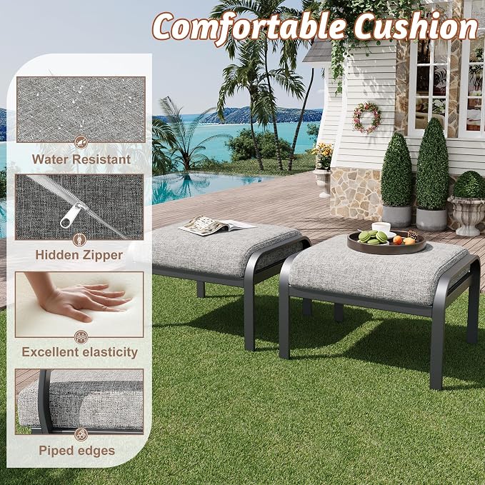 HOMREST Metal Outdoor Ottoman, 2-Piece Aluminum Footstool w/Removable Cushion - Image 4