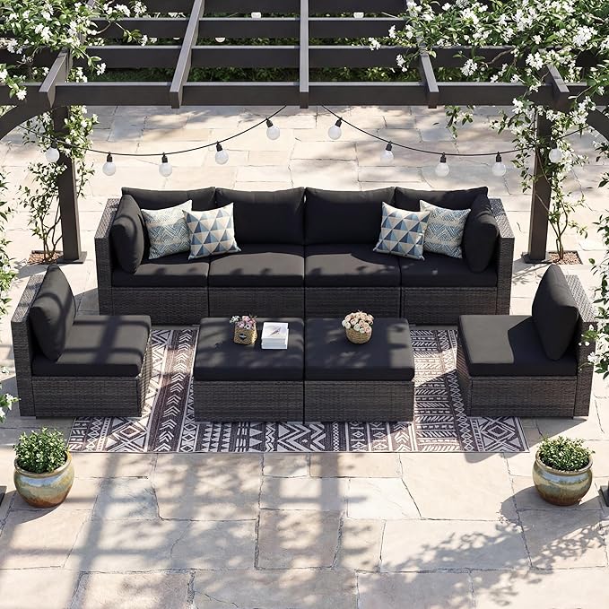 NICESOUL 8 Piece Outdoor Patio Set, 29.3'' High Back Extra Large Wicker Patio - Image 2