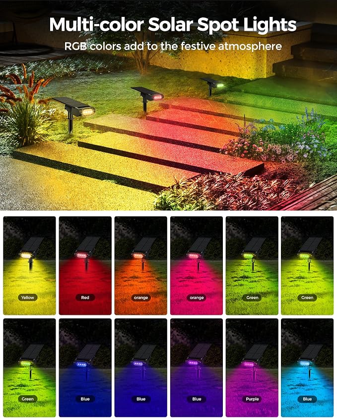 RGB Christmas Solar Spot Lights Outdoor, 12 RGB Color Modes Landscape Light - Image 6