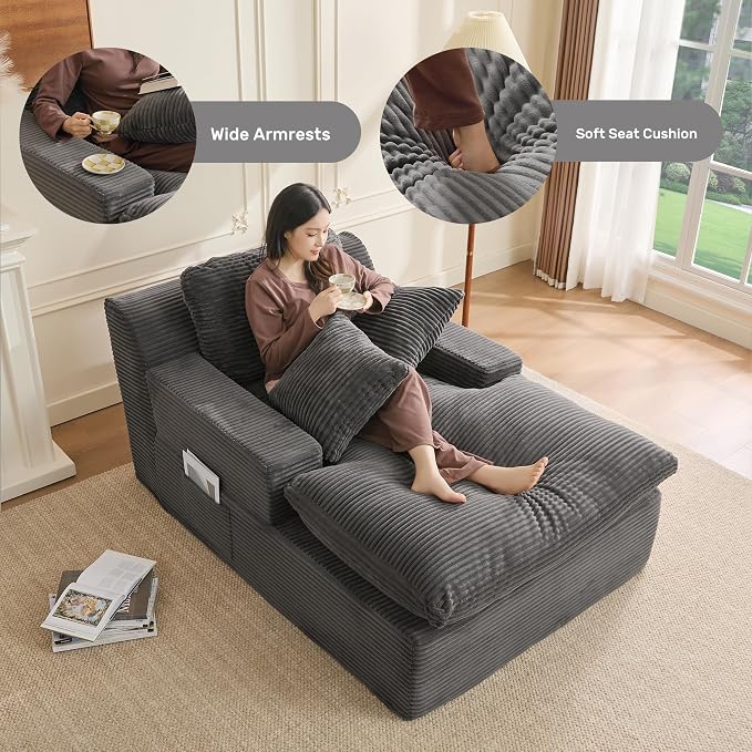 63" Chaise Lounge Chair Indoor, Set of Convertible Sleeper Sofa Couch - Image 4