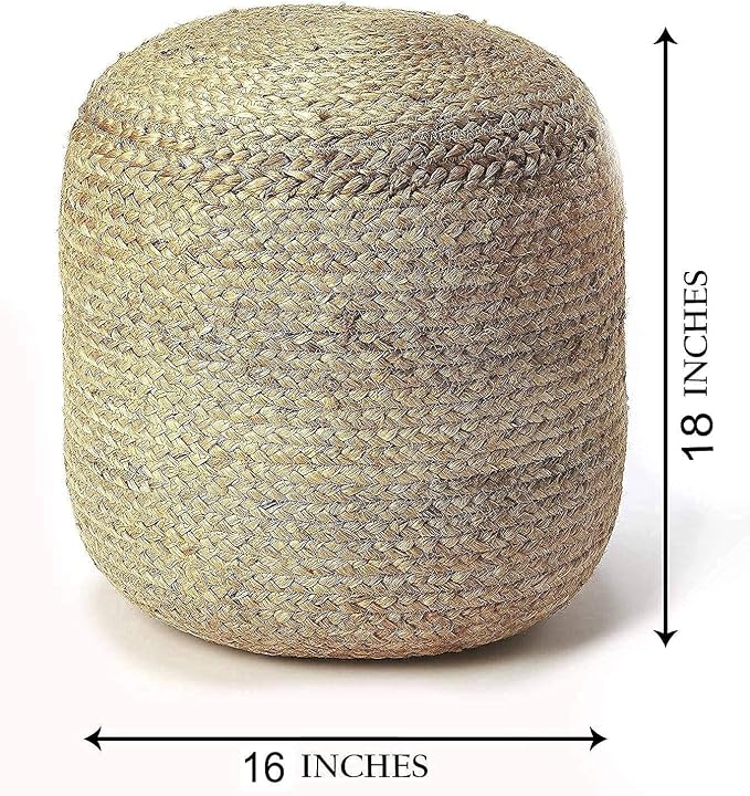 FRELISH DECOR Pedestal Pouf Ottoman Hand Braided 100% Jute Pouf Foot Stool - Image 3