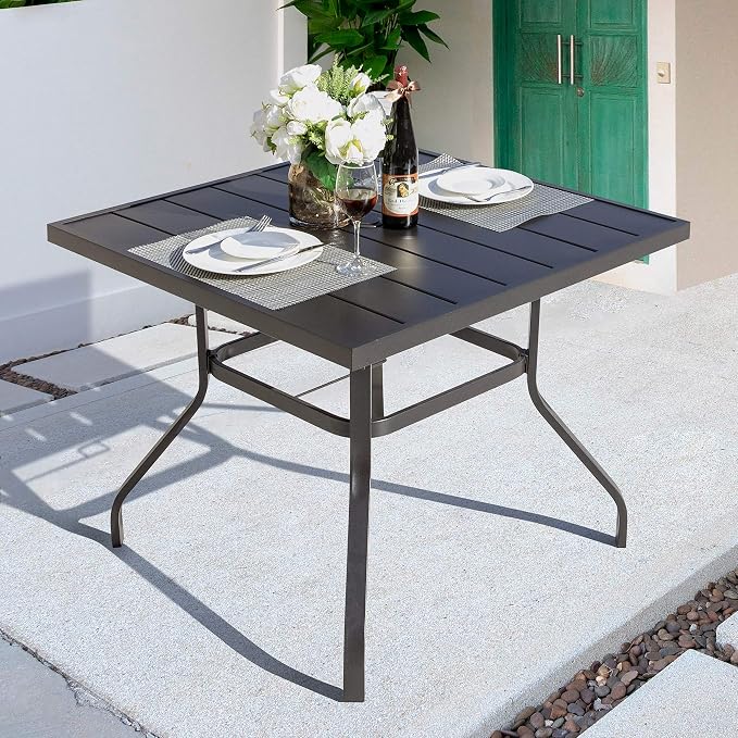 NUU GARDEN 37" Outdoor Patio Table, 4 Person Steel Slat Square Dining Table - Image 2