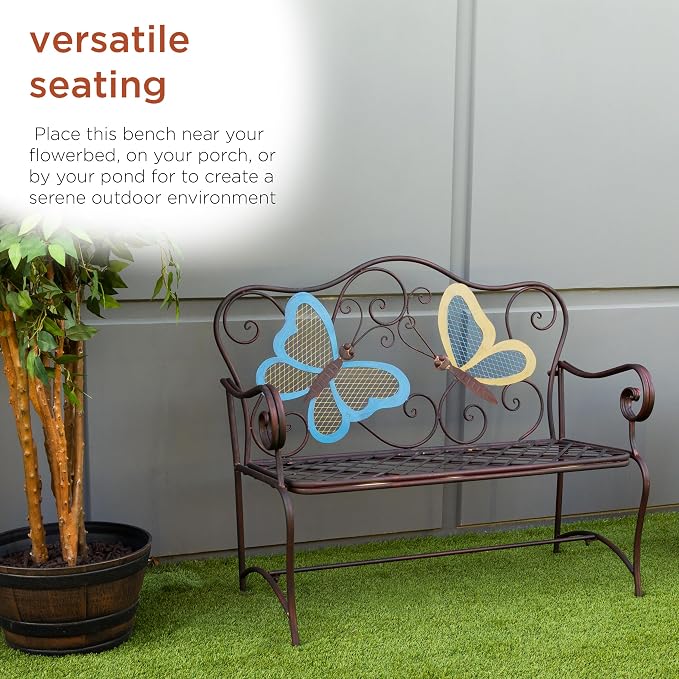 Alpine Corporation 45" x 23" Outdoor 2-Person Butterfly Garden Bench - Image 6