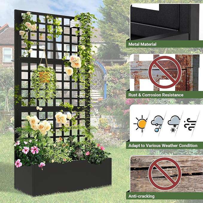 Metal Planter with Trellis 72" x 36’’ x 16", Raised Garden Bed with Trellis - Image 2