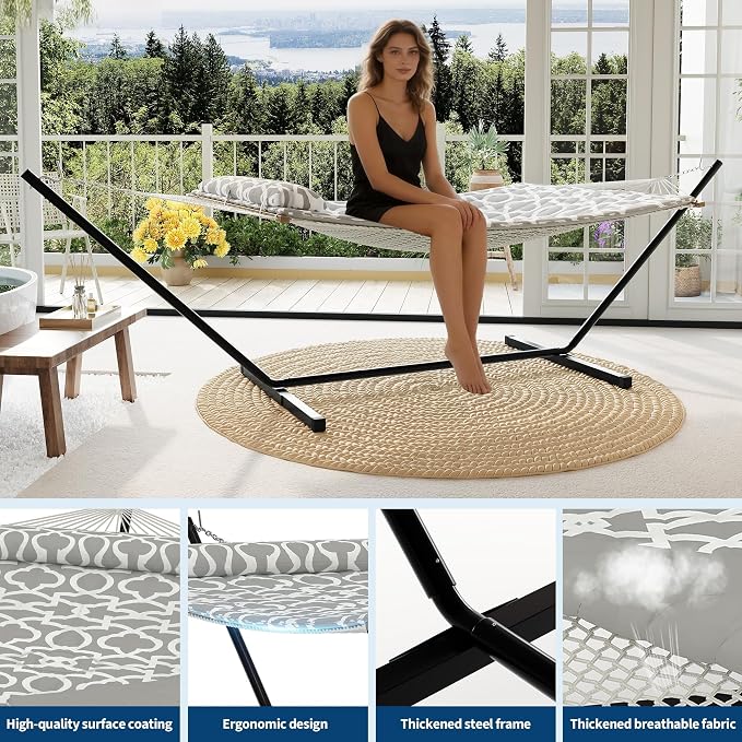 Double Hammock with Heavy-Duty Steel Stand, 2 Person Portable Hammock, 450LBS - Image 3