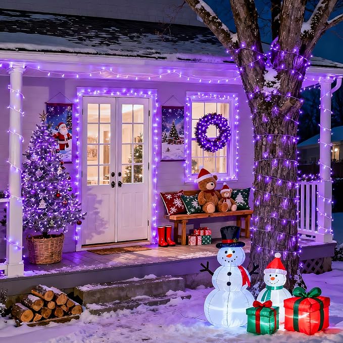 JMEXSUSS Purple Christmas Lights Indoor Outdoor Clear Wire, 66ft 200 LED Purple - Image 7