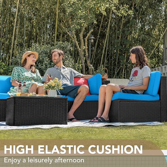 Devoko 7 Pieces Outdoor Sectional Sofa Patio Furniture Sets Manual Weaving - Image 8
