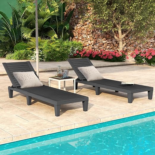 DWVO Outdoor Chaise Lounge, Pool Lounge Chair Set of 2 w/ 5-Level Backrest - Image 5