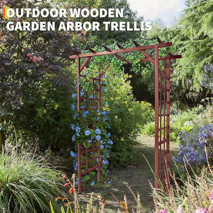 85 in Wooden Garden Arbor, Solid Fir Wood Trellis - Image 5