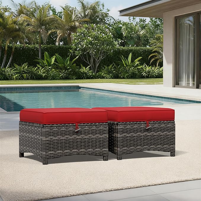 Joyside Outdoor Ottoman Set of 2, Patio Large Ottoman Foot Rest - Image 2
