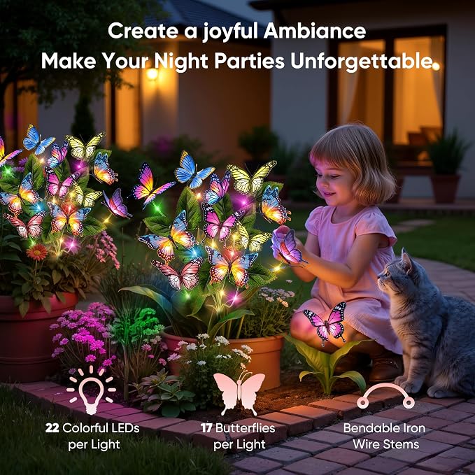 Solar Lights Outdoor Garden Decor: 2 Pack 34 Silk Butterflies - Image 5