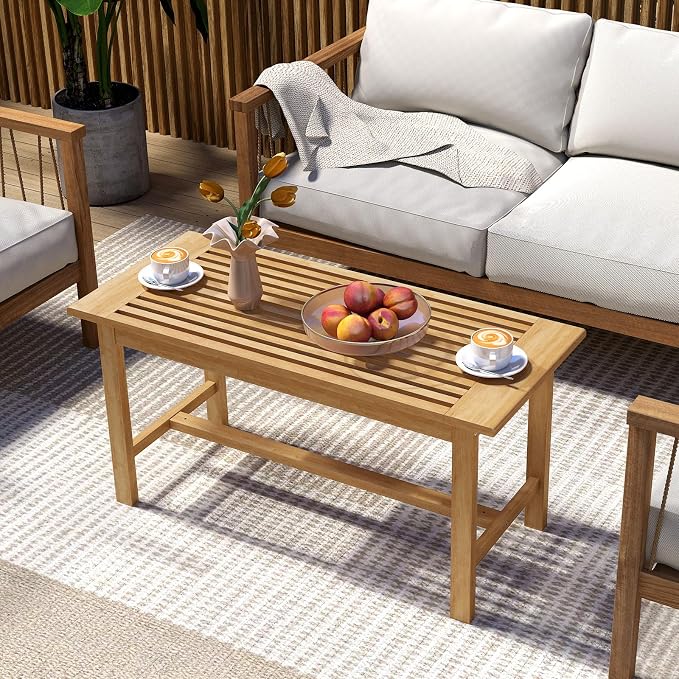 Tangkula 36” Patio Coffee Table, Solid Wood Coffee Table - Image 2