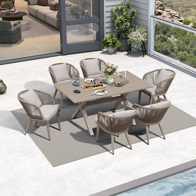 PURPLE LEAF 7 Pieces Patio Dining Set Wicker Outdoor Furniture Rectangular - Image 2