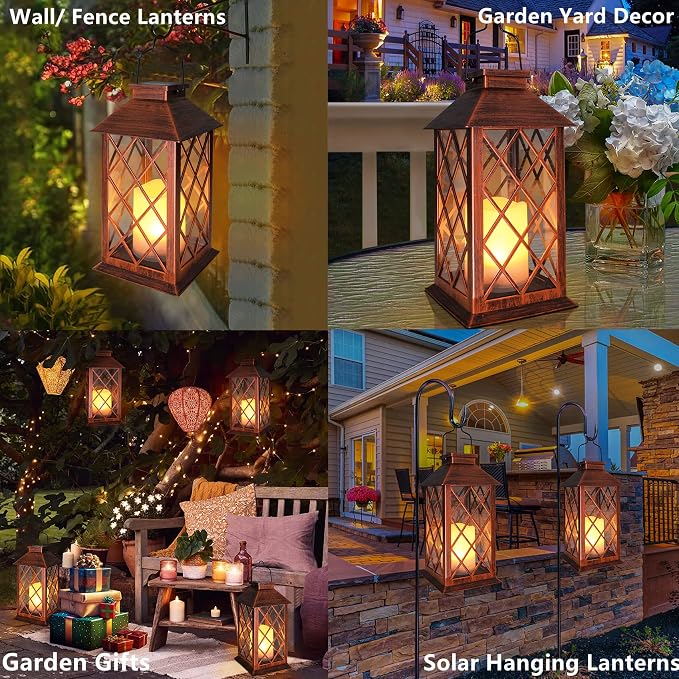 TAKE ME 14" Solar Lanterns Outdoor Garden Lantern Waterproof LED Flickering - Image 2