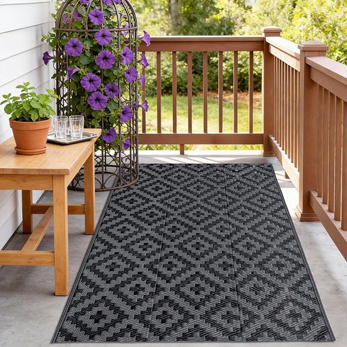 SAND MINE Waterproof Outdoor Rug 8x8 ft, Plastic Reversible Rug, Modern Area Rug by SANDMIND
