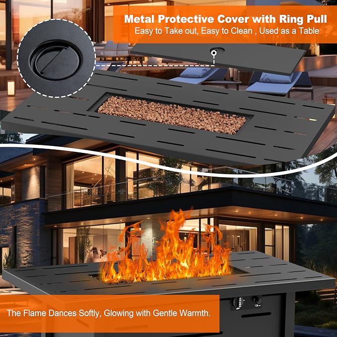 Walsunny 43 inch Outdoor Propane Fire Pit 50, 000 BTU Gas Fire Pit Table - Image 4
