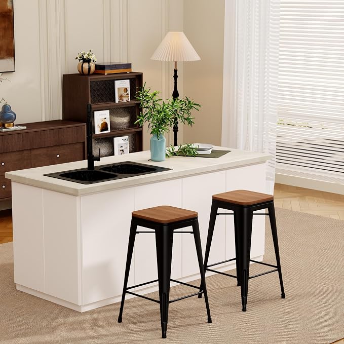Andeworld Bar Stools Set of 2 Stackable Metal Bar Stools Industrial Counter - Image 3