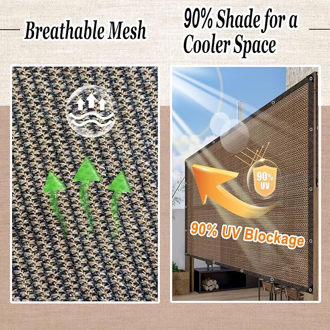 10x16.4ft Shade Cloth with Grommets, 90% Sun Shade Cloth, Coffee Brown - Image 6