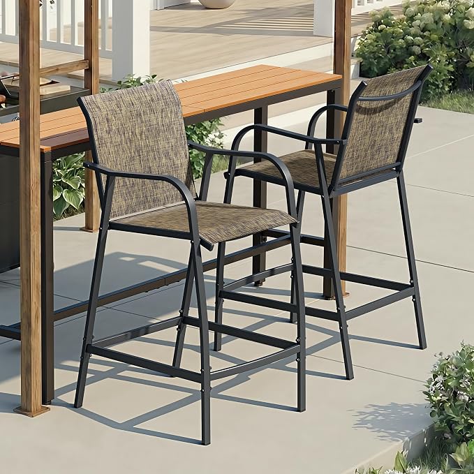 Crestlive Products Outdoor Bar Stools Set of 2, Heavy Duty Patio Furniture by CrestliveProducts