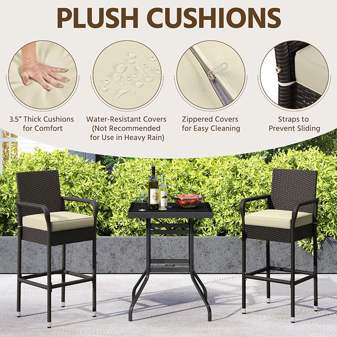 Yaheetech Outdoor Bar Stools Set of 2, Patio Wicker Chairs - Image 5