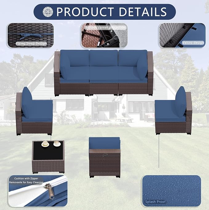 Outdoor Patio Furniture Set, 7 Pieces Outdoor Sectional Furniture Patio Sofa - Image 4