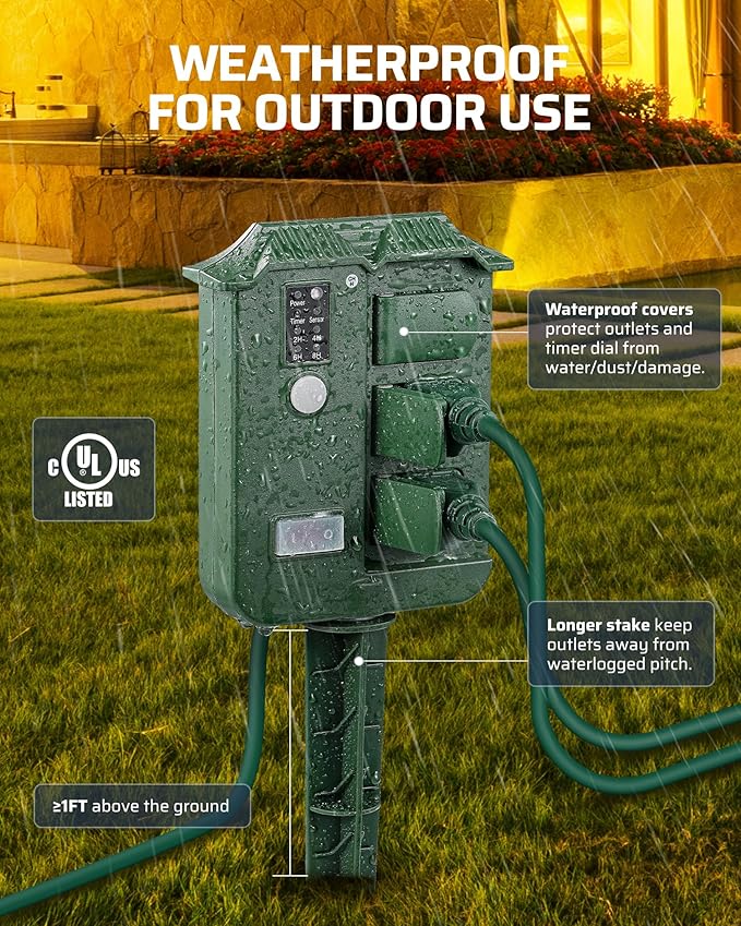 DEWENWILS Outdoor Power Stake Timer Waterproof, 6 Grounded Outlets, 6FT - Image 4