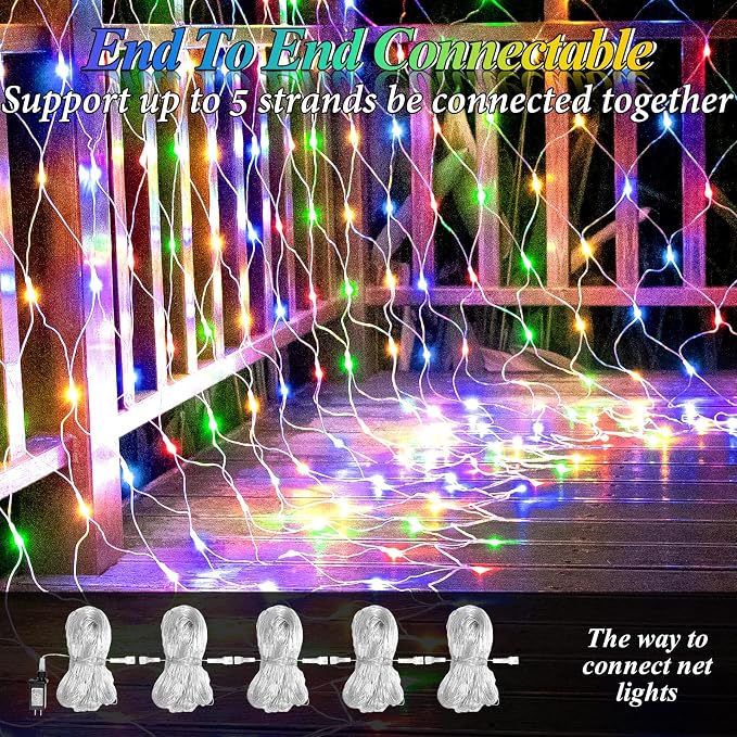 6.6ft x 6.6ft Christmas Net Lights, 160LED Gazebo Mesh Lights Outdoor 8 Modes - Image 3
