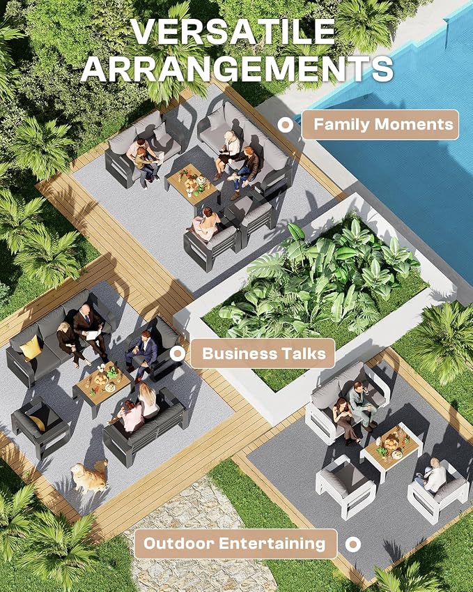 Aluminum Outdoor Sofa Bistro Set, Oversized Patio Conversation Sets Widened - Image 7
