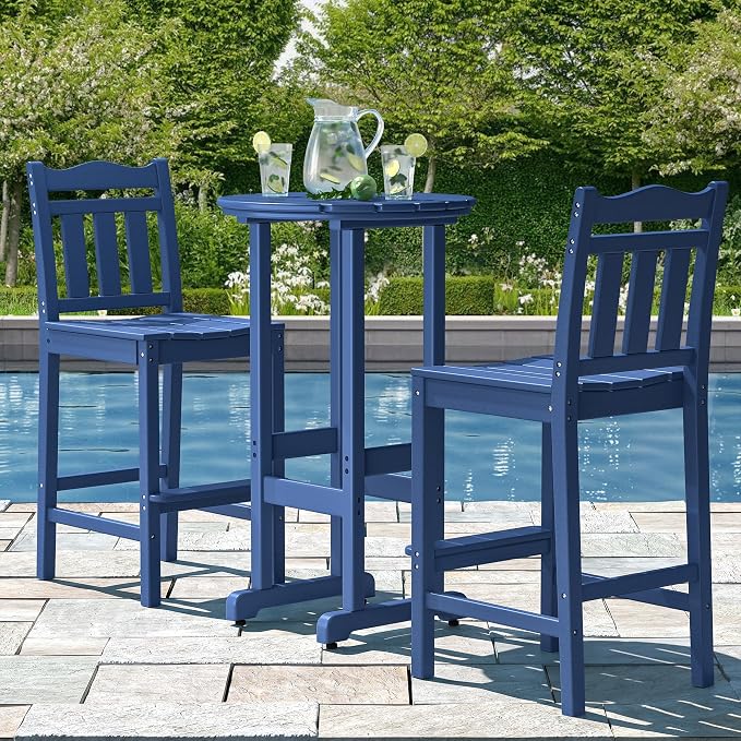 nalone Outdoor Bar Chairs and Table Set, HDPE Balcony Adirondack Chairs and - Image 2