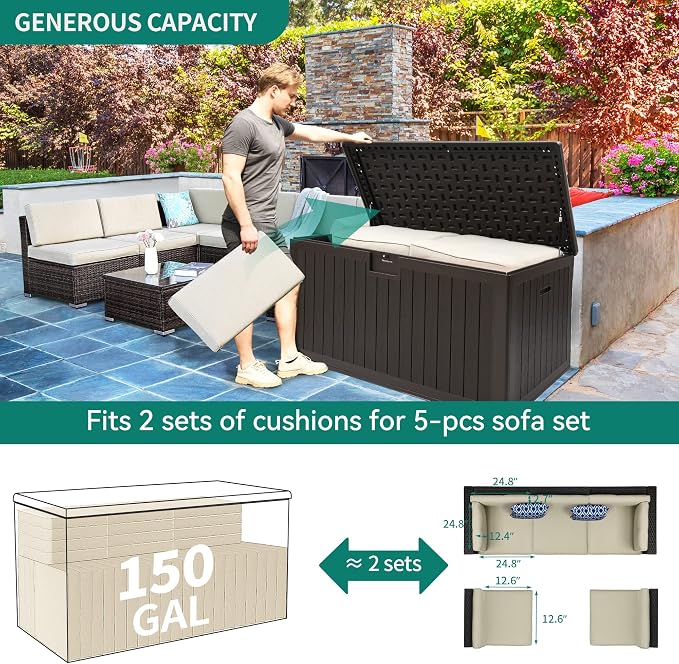 YITAHOME 150 Gallon Double-Wall Deck Box - Image 7