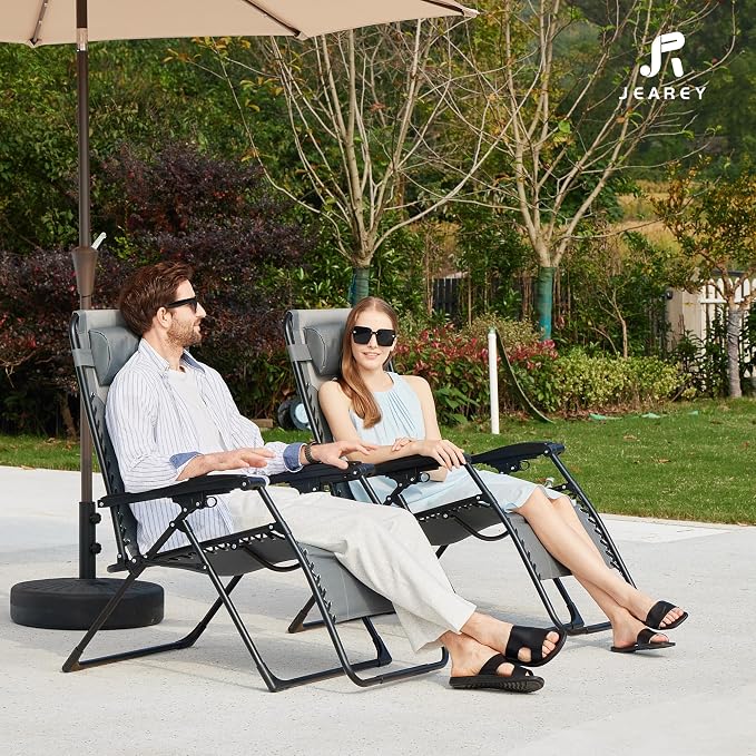 JEAREY Oversized Padded Zero Gravity Chairs Set of 2, Folding Lounge Chair - Image 8