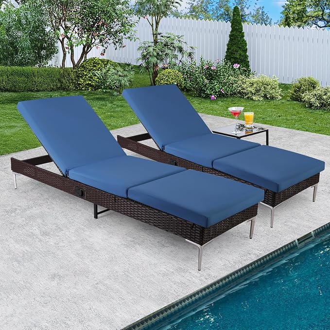 HOMREST Outdoor Chaise Lounge Chair Set of 2, Rattan Pool Sunbathing Recliner - Image 6