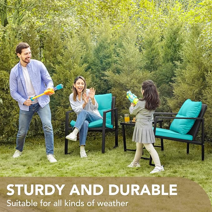 Devoko 3 Piece Rocking Bistro Set Wicker Patio Outdoor Furniture Porch Chairs - Image 5