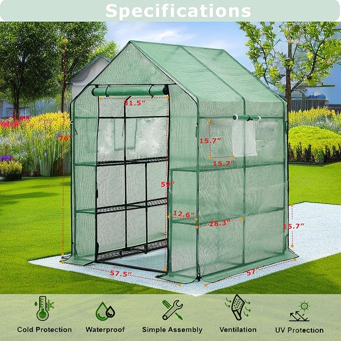 Walk-in Greenhouse for Outdoors, Thickened PE Cover & Heavy Duty Powder-Coated - Image 2