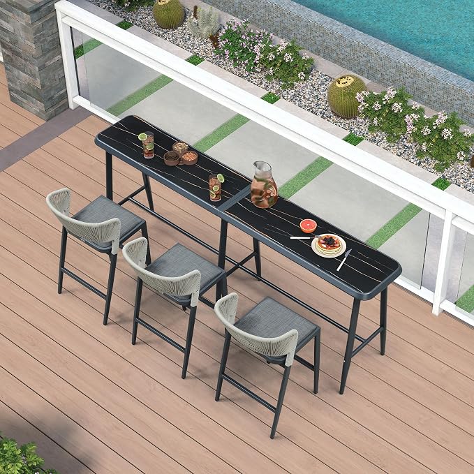 PURPLE LEAF Outdoor High Bar Table Rectangular Patio Pub Balcony Table - Image 2