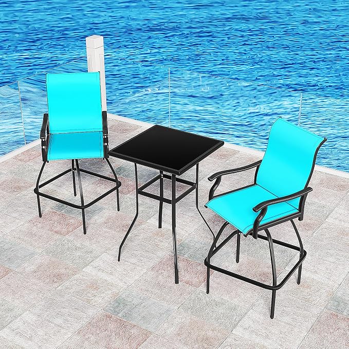 LEVELEVE Patio Bar Set 2pcs Swivel Bar Stools Outdoor Bistro Textilene - Image 3