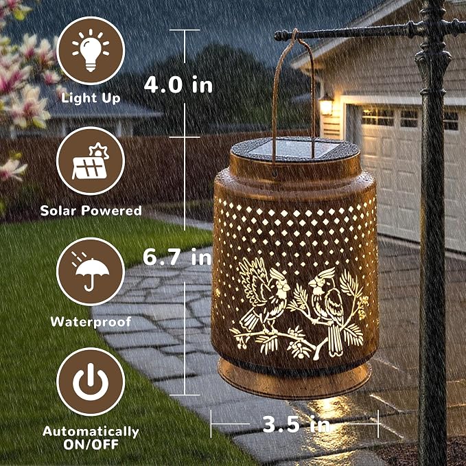 Cardinal Solar Lantern for Garden Outdoor Decor – Hanging Metal Light - Image 5