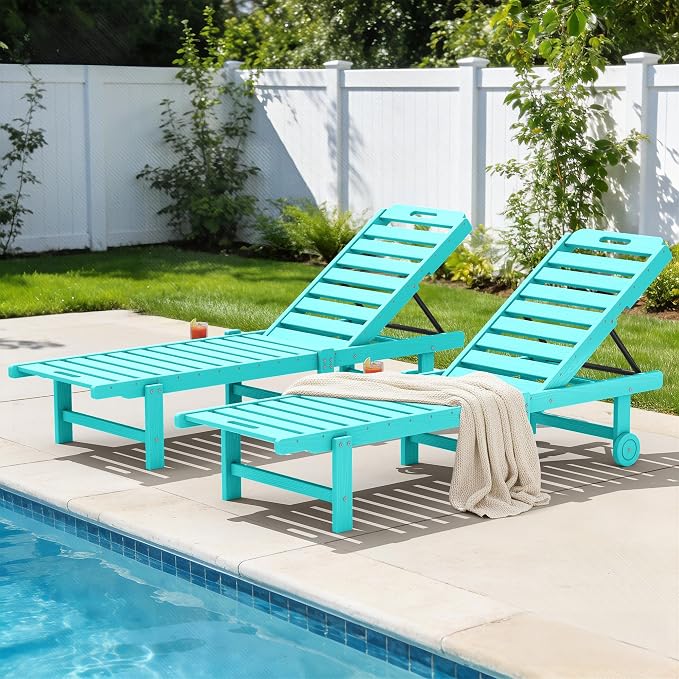 SERWALL Outdoor Chaise Lounge Set of 2, All-Weather HDPE Pool Lounge Chairs by SERWALL