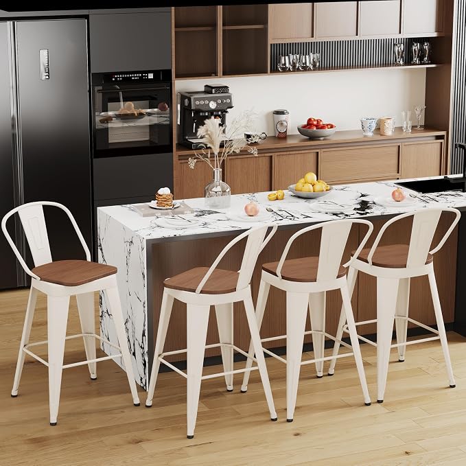 Aklaus Swivel Bar Stools 24 inch Swivel Counter Height Metal Barstools Set of 4 - Image 8